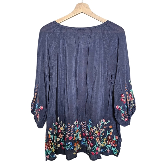 Johnny Was Graphite Sarah Scoop Neck Embroidered Georgette Top Blouse Boho SZ M - Picture 5 of 6